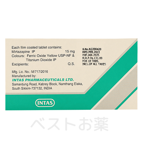 Mirnite 15mg、ミルナイト
